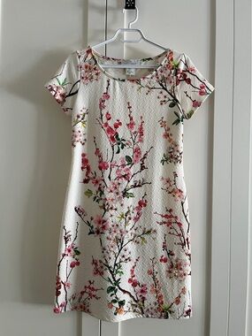 Papillon Blanc Ivory Mini Dress with Pink Floral Print